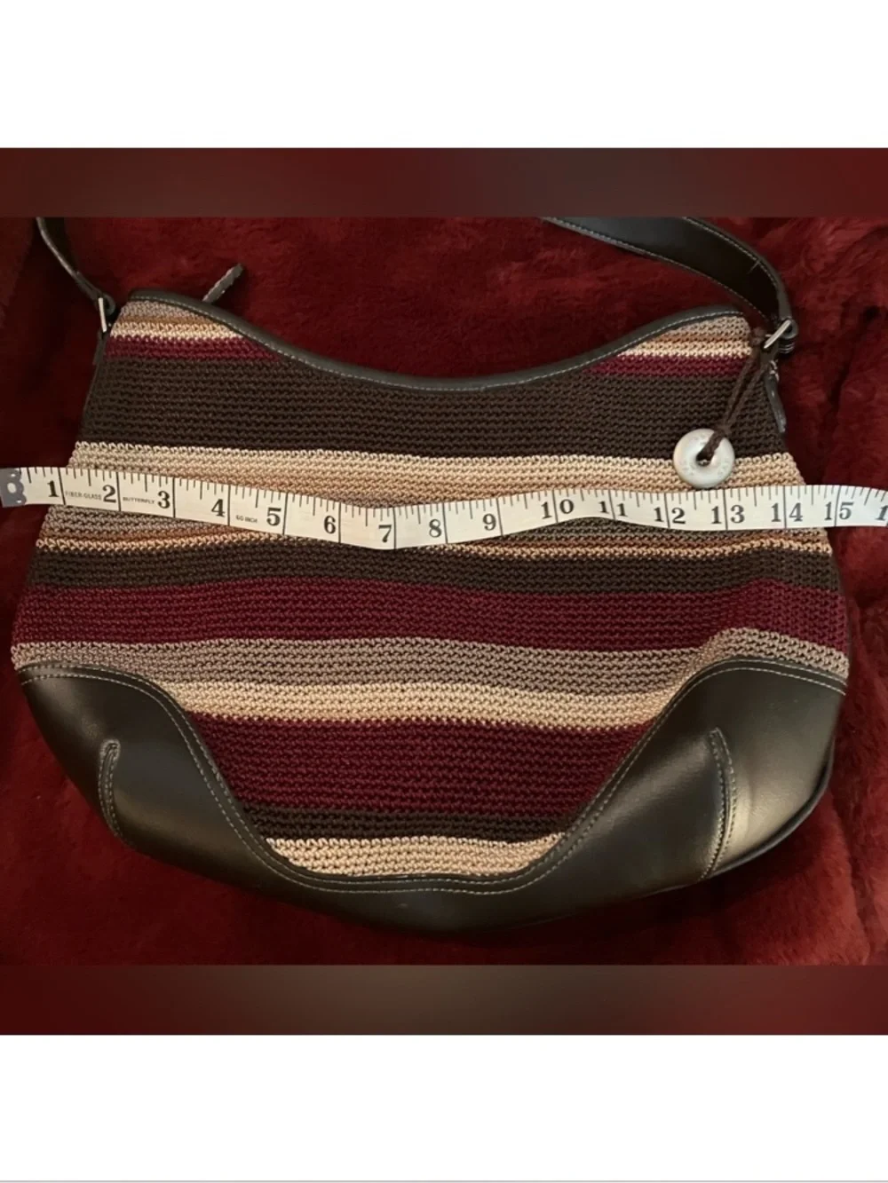 New The Sak Striped Knit Shoulder Bag in Burgundy, Brown & Cream - Picture 5 of 7